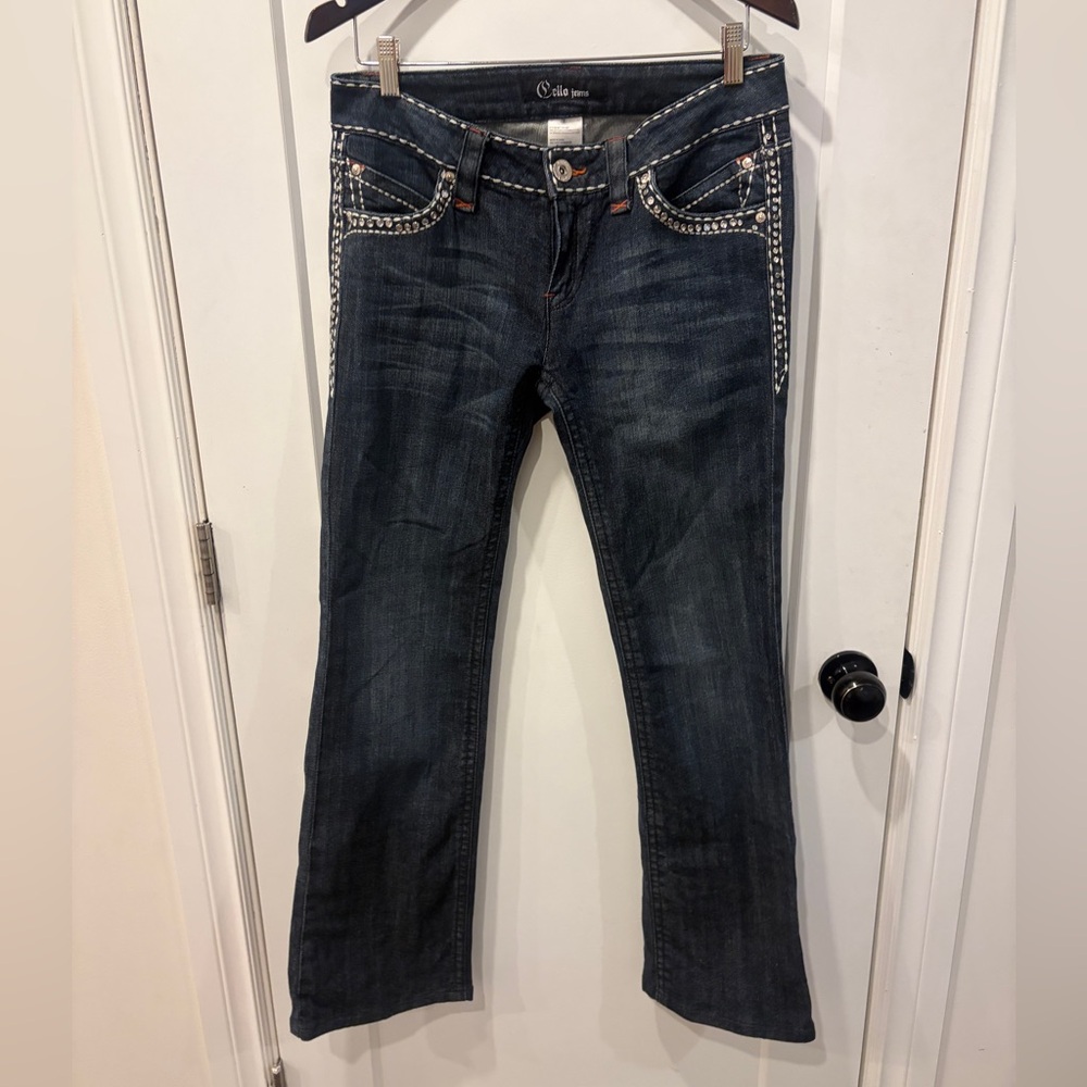 Ella Dark Blue Rhinestone Trim Bootcut Jeans